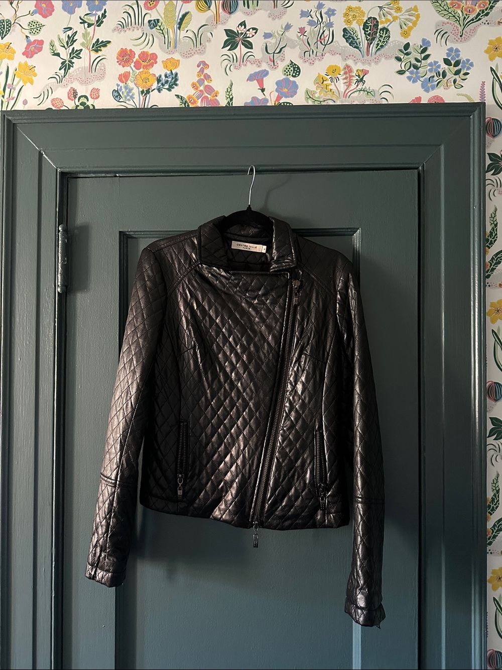 Quilted Faux Black Leather Moto Jacket - Women